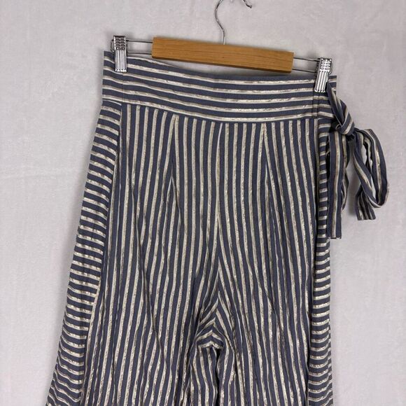 Eva Franco Anthro Blue, Gold, and White Striped High Waisted Wide Leg Pants Size - Picture 9 of 13